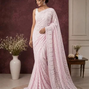 Eraya Chikankari Pink Saree