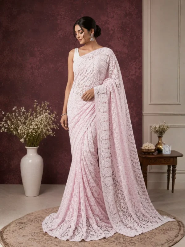 Eraya Chikankari Pink Saree